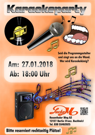 27.01.2018, ab 18 Uhr: Karaoke-Party - heute seid IHR die Programmgestalter: Singt UNS an die Wand!